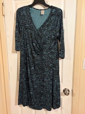 Women's Teal Paisley Wrap-Style Dress
